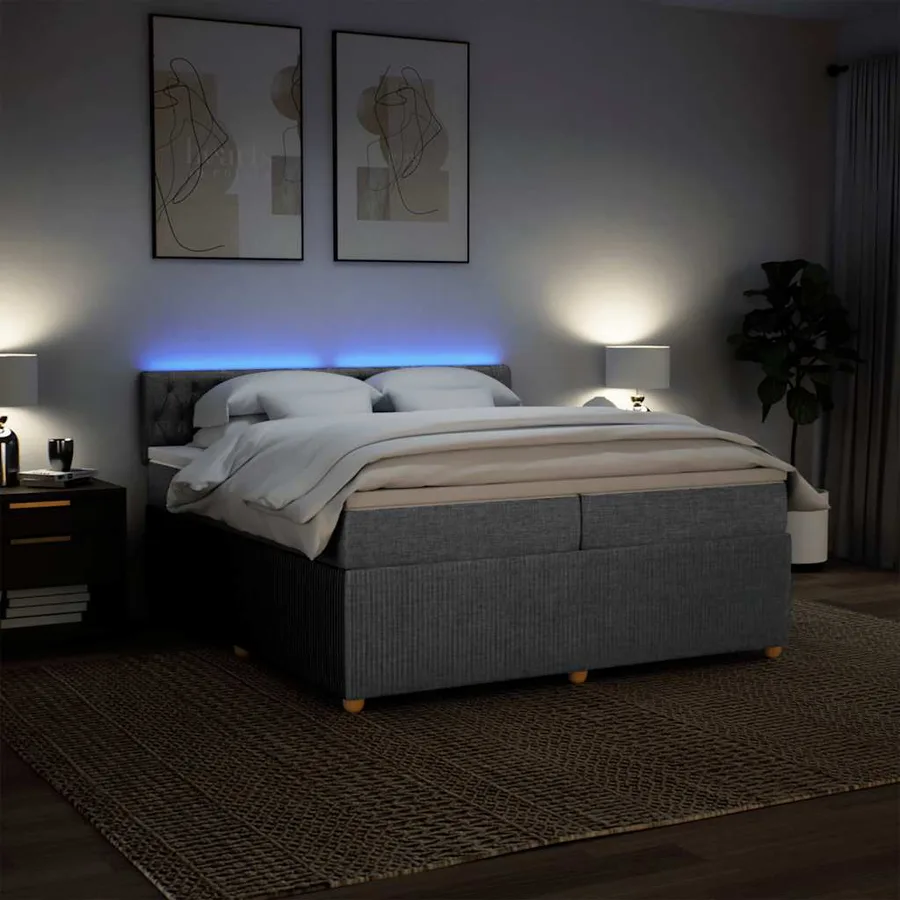 Sommier à lattes de lit avec matelas Gris clair 200x200cm Tissu - 5
