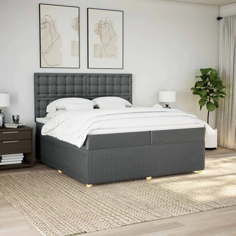 Sommier à lattes de lit avec matelas Gris foncé 200x200cm Tissu - 3