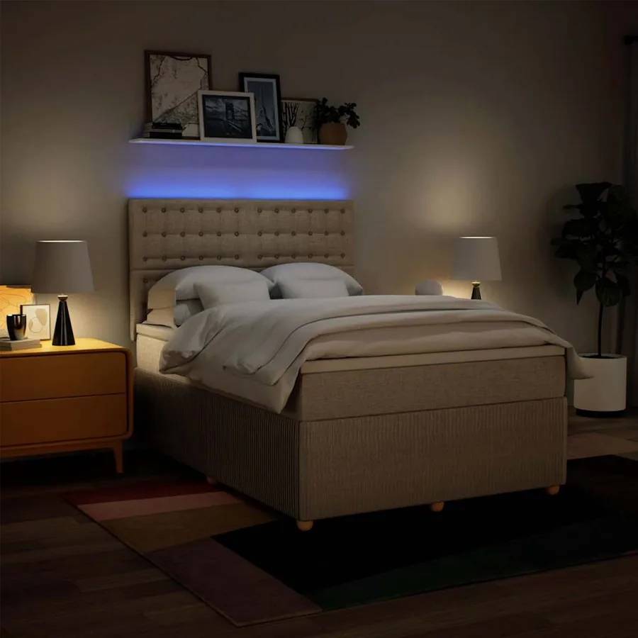 Sommier à lattes de lit avec matelas Crème 140x190 cm Tissu - 4