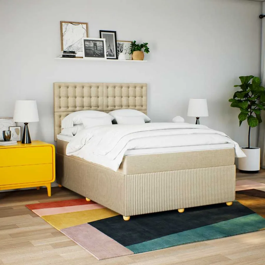 Sommier à lattes de lit avec matelas Crème 140x190 cm Tissu - 5