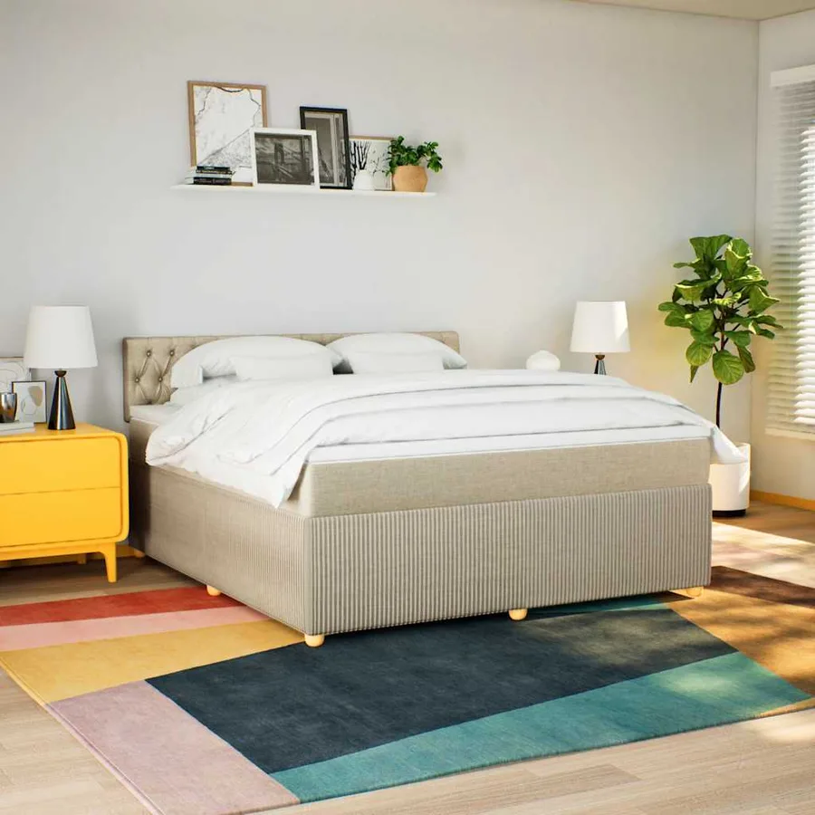 Sommier à lattes de lit avec matelas Crème 180x200 cm Tissu - 4