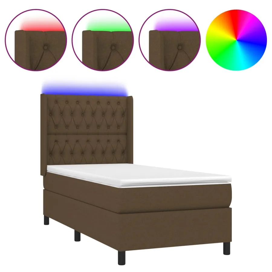 Sommier à lattes de lit matelas LED Marron foncé 90x200cm Tissu - 2