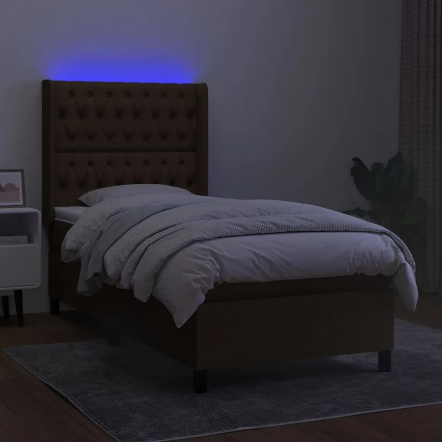 Sommier à lattes de lit matelas LED Marron foncé 90x200cm Tissu - 3