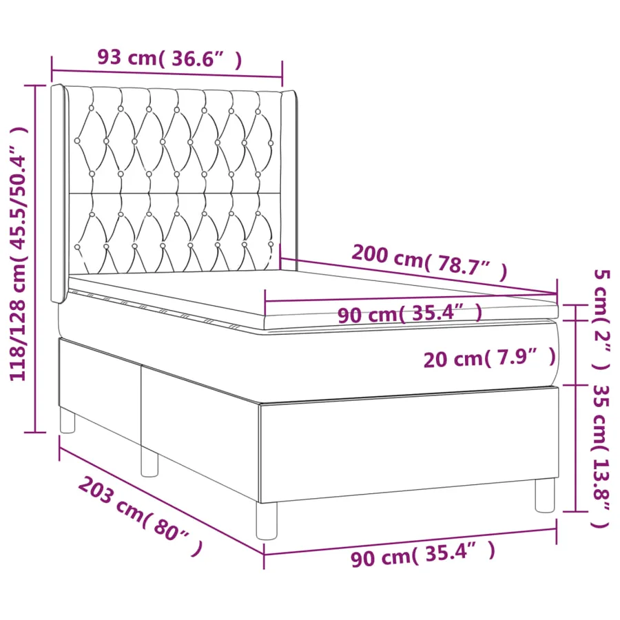 Sommier à lattes de lit matelas LED Marron foncé 90x200cm Tissu - 8