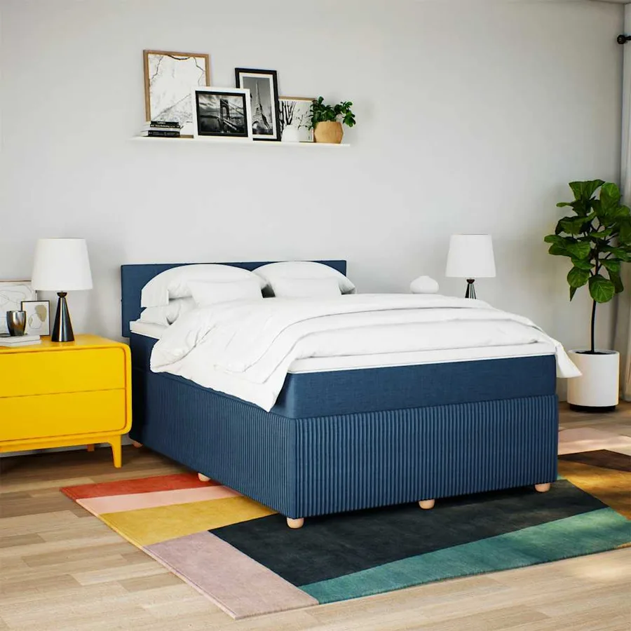 Sommier à lattes de lit avec matelas Bleu 160x200 cm Tissu - 4