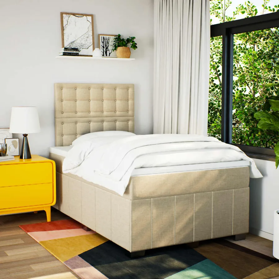 Sommier à lattes de lit avec matelas Crème 120x200 cm Tissu - 5