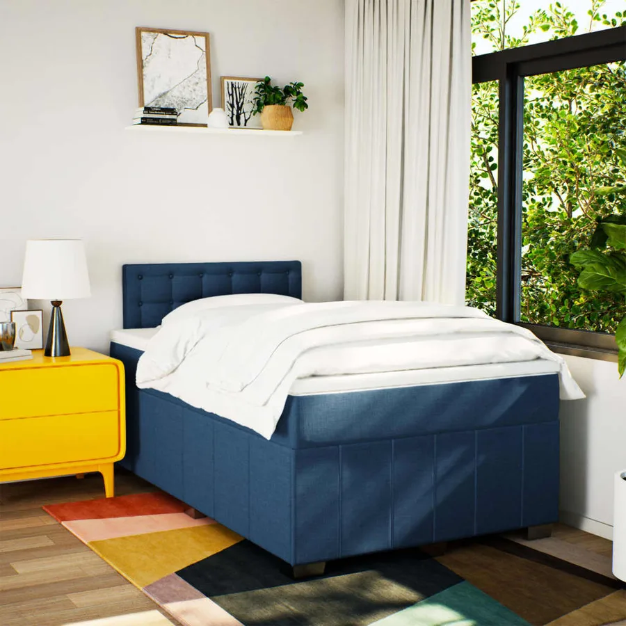 Sommier à lattes de lit avec matelas Bleu 120x200 cm Tissu - 4