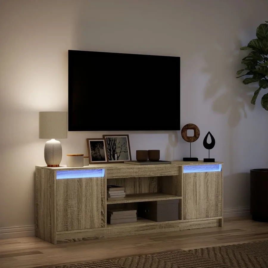 Meuble TV avec LED chêne sonoma 139,5x34x50cm bois d'ingénierie - 5