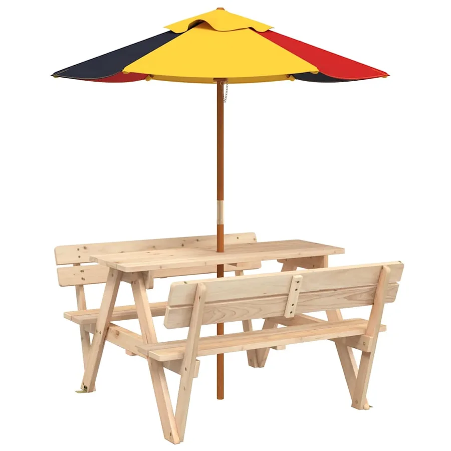 Table de pique-nique pour 4 enfants avec parasol bois de sapin - 2