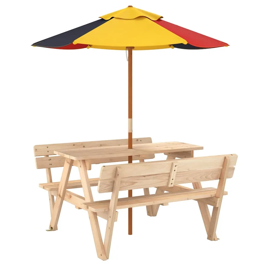 Table de pique-nique pour 4 enfants avec parasol bois de sapin - 5