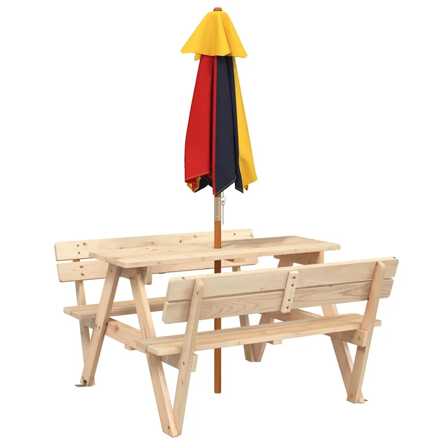Table de pique-nique pour 4 enfants avec parasol bois de sapin - 6