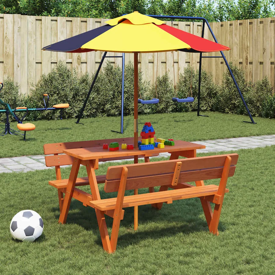 Table de pique-nique pour 4 enfants avec trou de parasol sapin - 3
