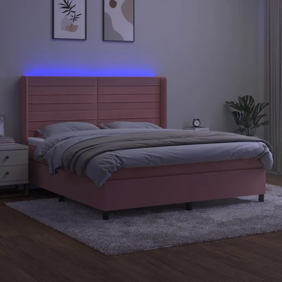 Sommier à lattes de lit matelas et LED Rose 180x200 cm Velours - 3