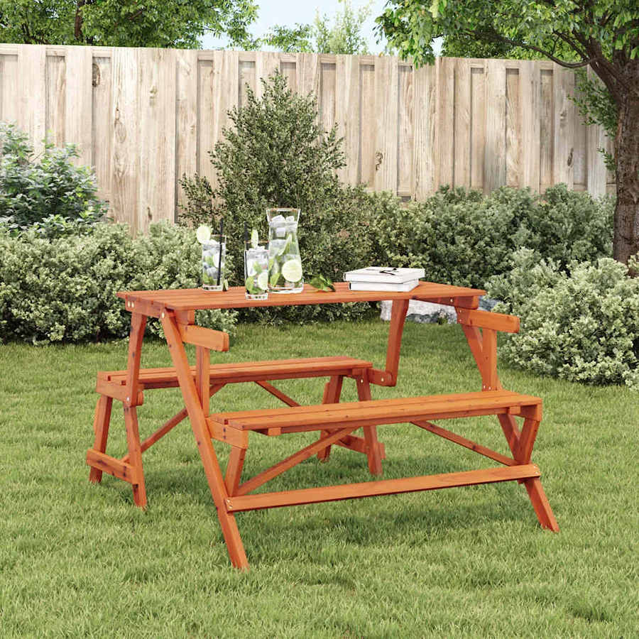 Table de pique-nique avec bancs sapin massif 2 en 1 convertible - 3