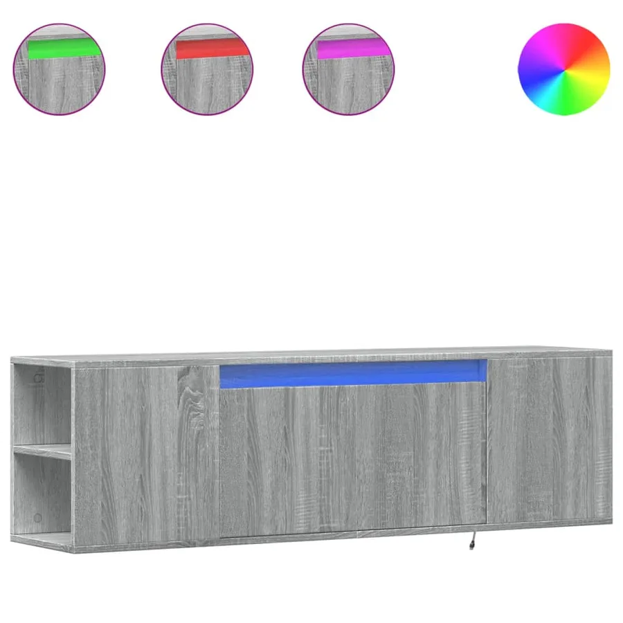Meuble TV mural avec lumières LED sonoma gris 135x31x39,5 cm - 2