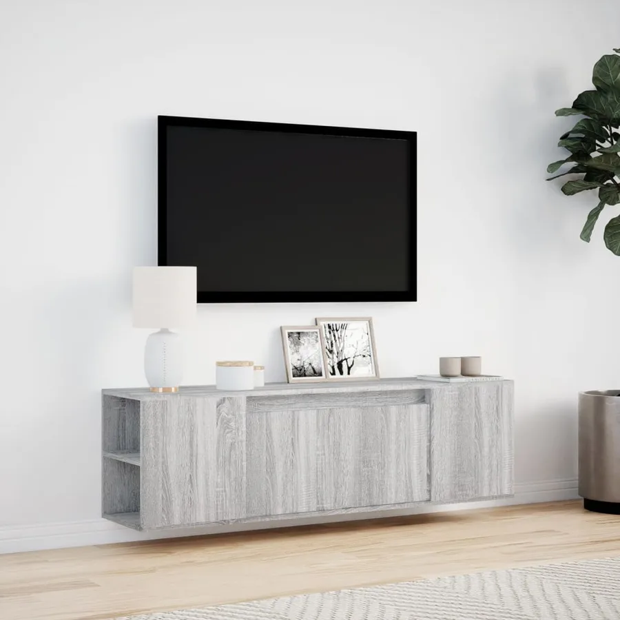 Meuble TV mural avec lumières LED sonoma gris 135x31x39,5 cm - 4