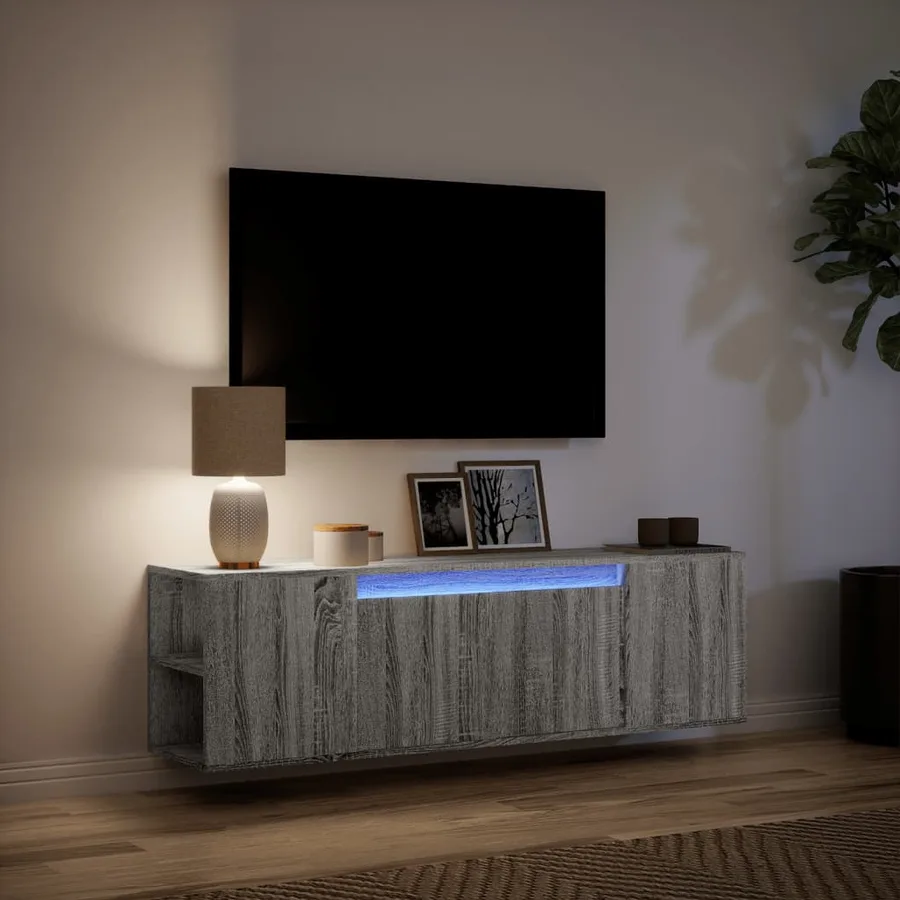 Meuble TV mural avec lumières LED sonoma gris 135x31x39,5 cm - 5