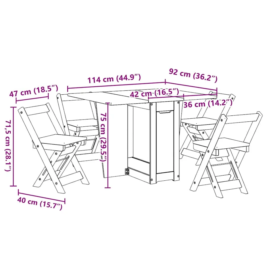Ensemble à manger papillon 5 pcs Corona pliable blanc bois pin - 13