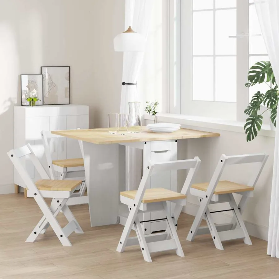 Ensemble à manger papillon 5 pcs Corona pliable blanc bois pin - 3