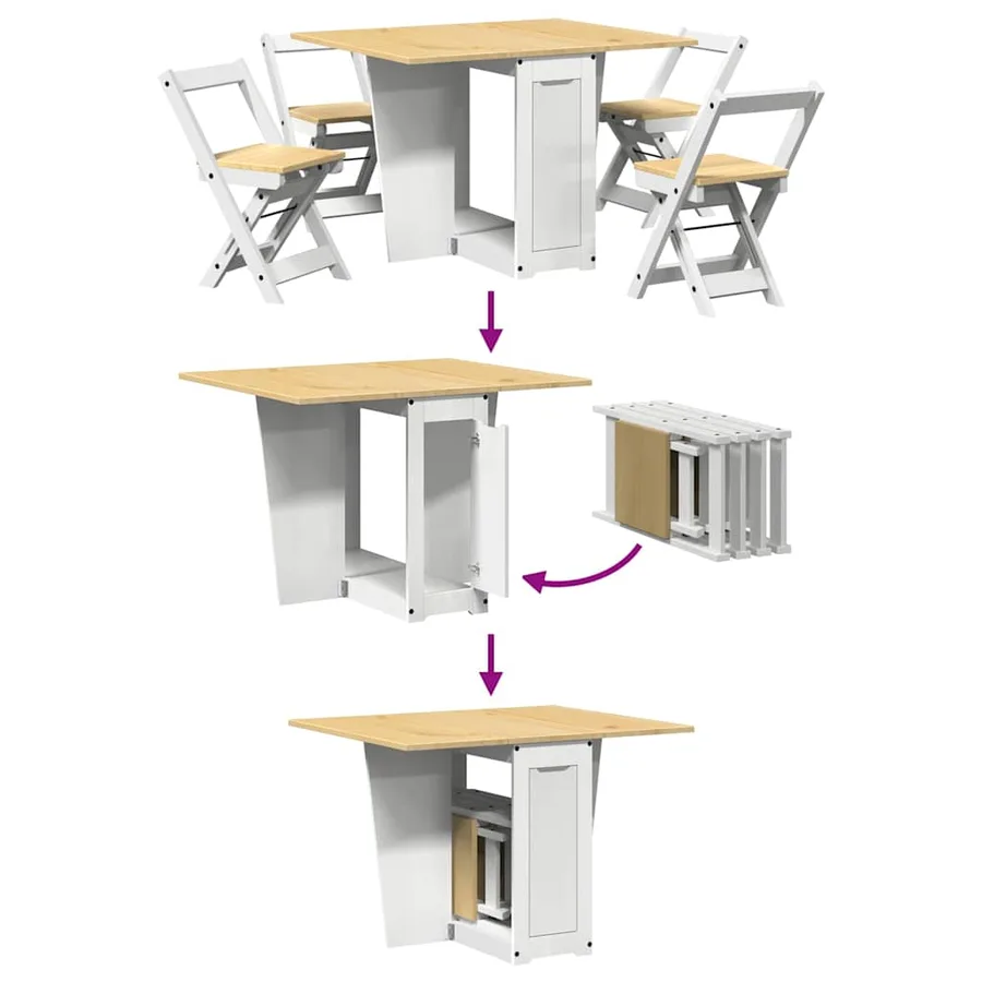 Ensemble à manger papillon 5 pcs Corona pliable blanc bois pin - 6