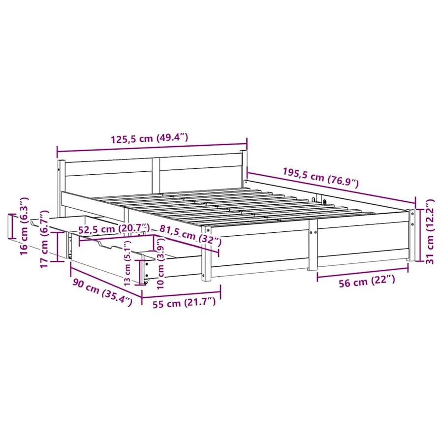 Cadre de lit sans matelas 120x190 cm bois de pin massif - 12