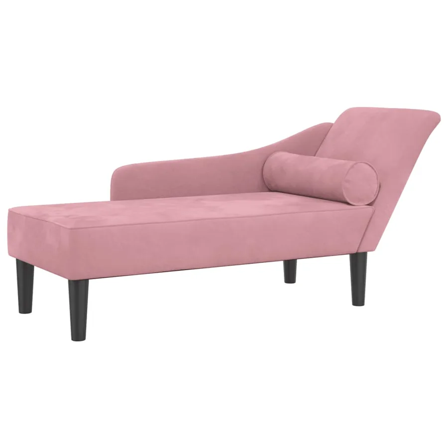 Chaise longue avec coussins rose velours - 2