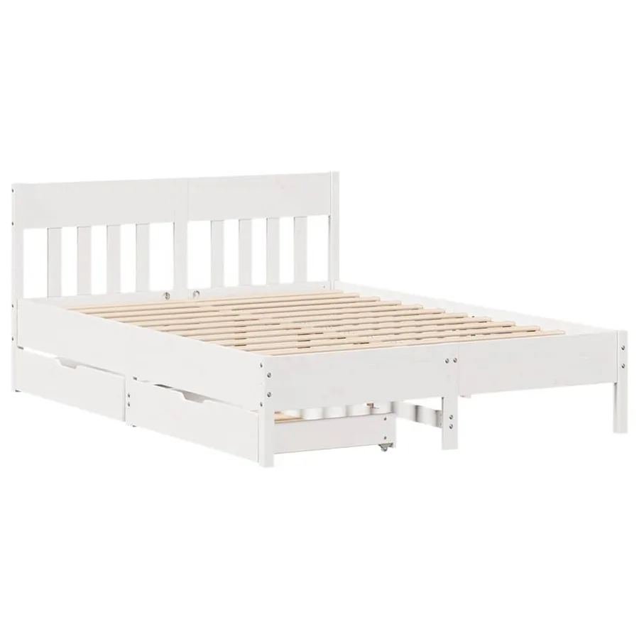 Cadre de lit sans matelas blanc 135x190 cm bois de pin massif - 3