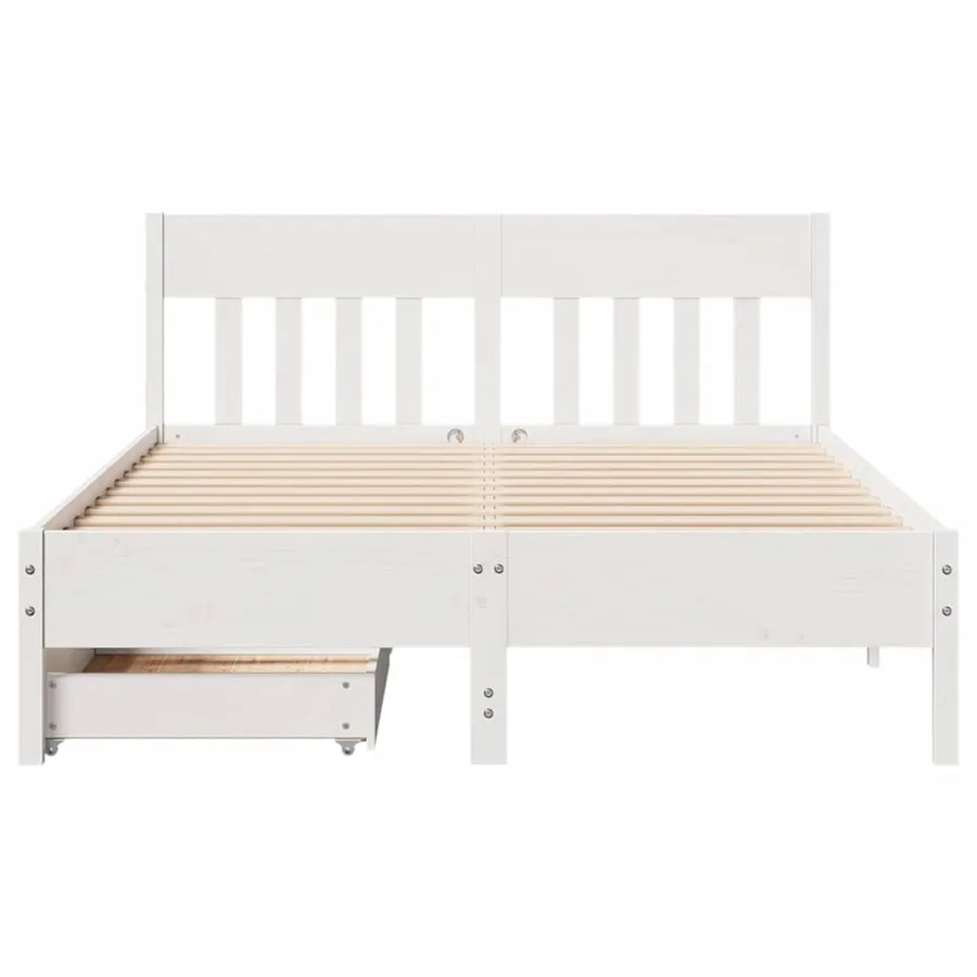 Cadre de lit sans matelas blanc 135x190 cm bois de pin massif - 4