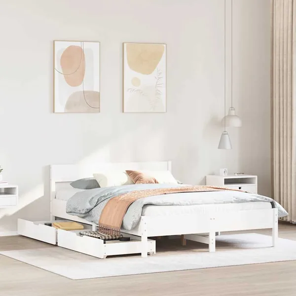 Cadre de lit sans matelas blanc 135x190 cm bois de pin massif