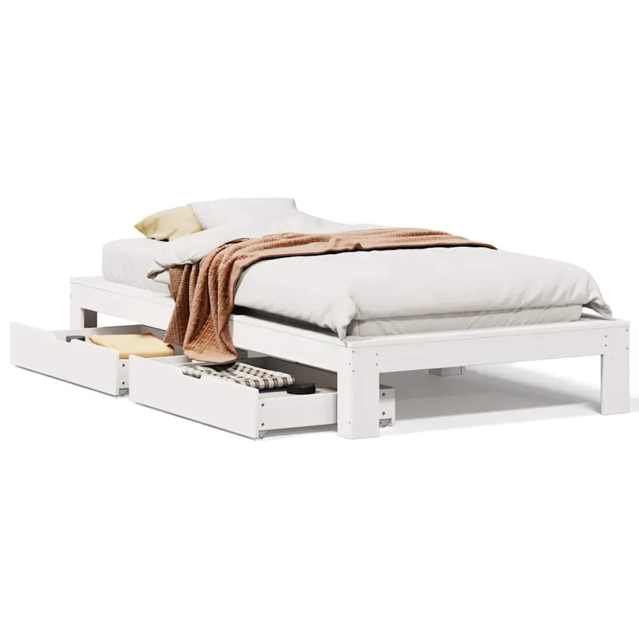 Cadre de lit sans matelas blanc 75x190 cm bois de pin massif - 2