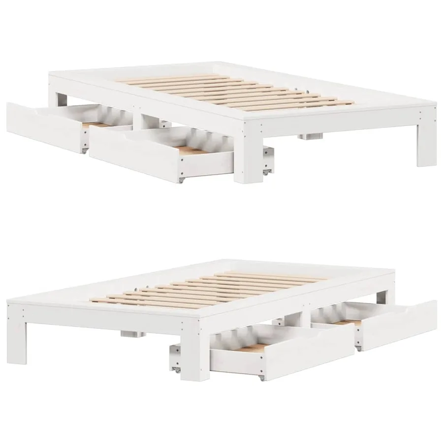 Cadre de lit sans matelas blanc 75x190 cm bois de pin massif - 9
