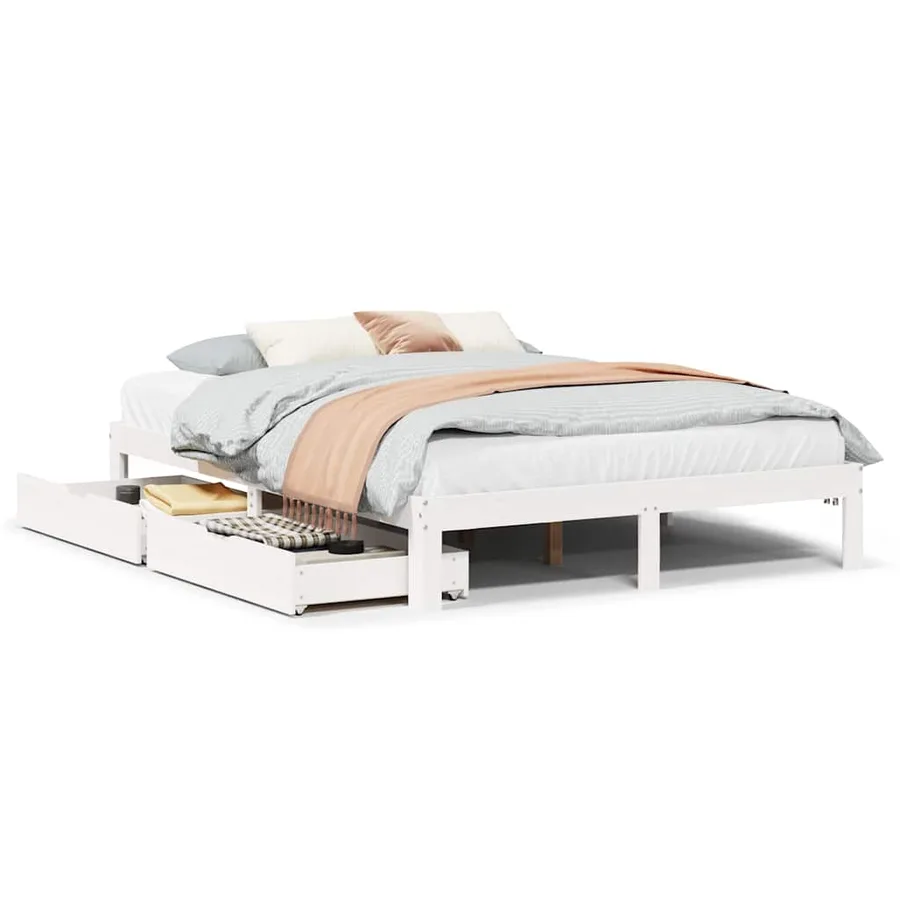 Cadre de lit avec tiroirs sans matelas blanc 150x200 cm - 2