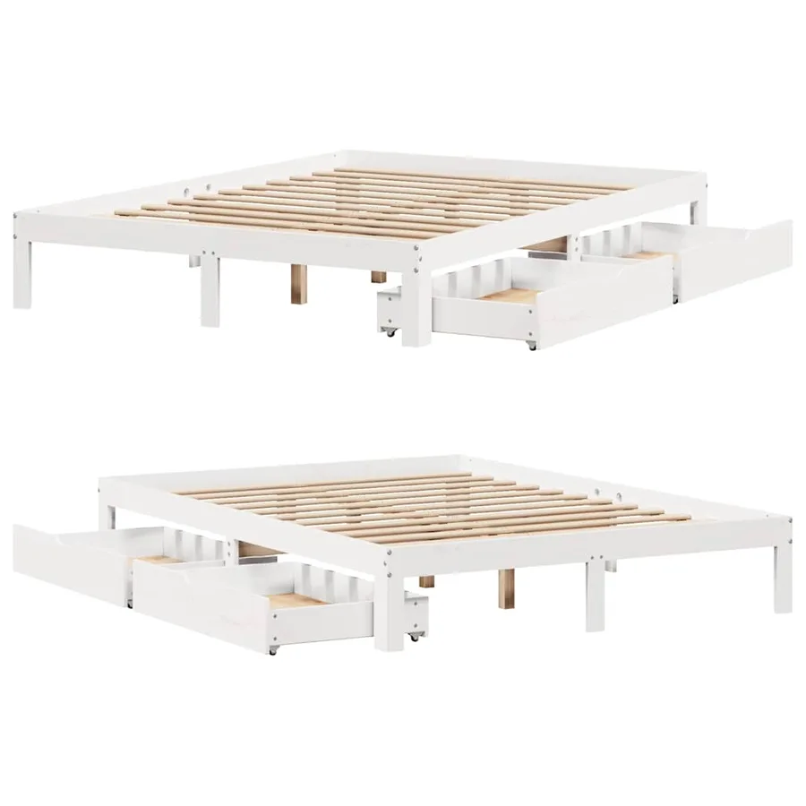 Cadre de lit avec tiroirs sans matelas blanc 150x200 cm - 9