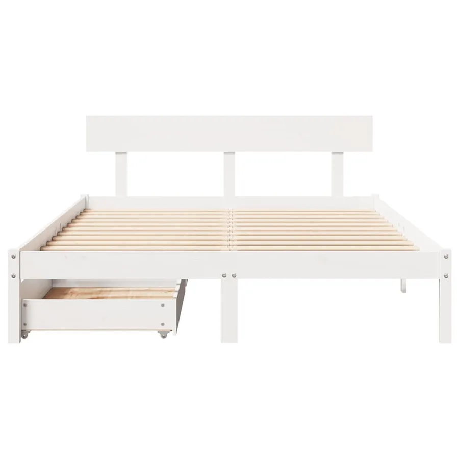 Cadre de lit sans matelas blanc 135x190 cm bois de pin massif - 4