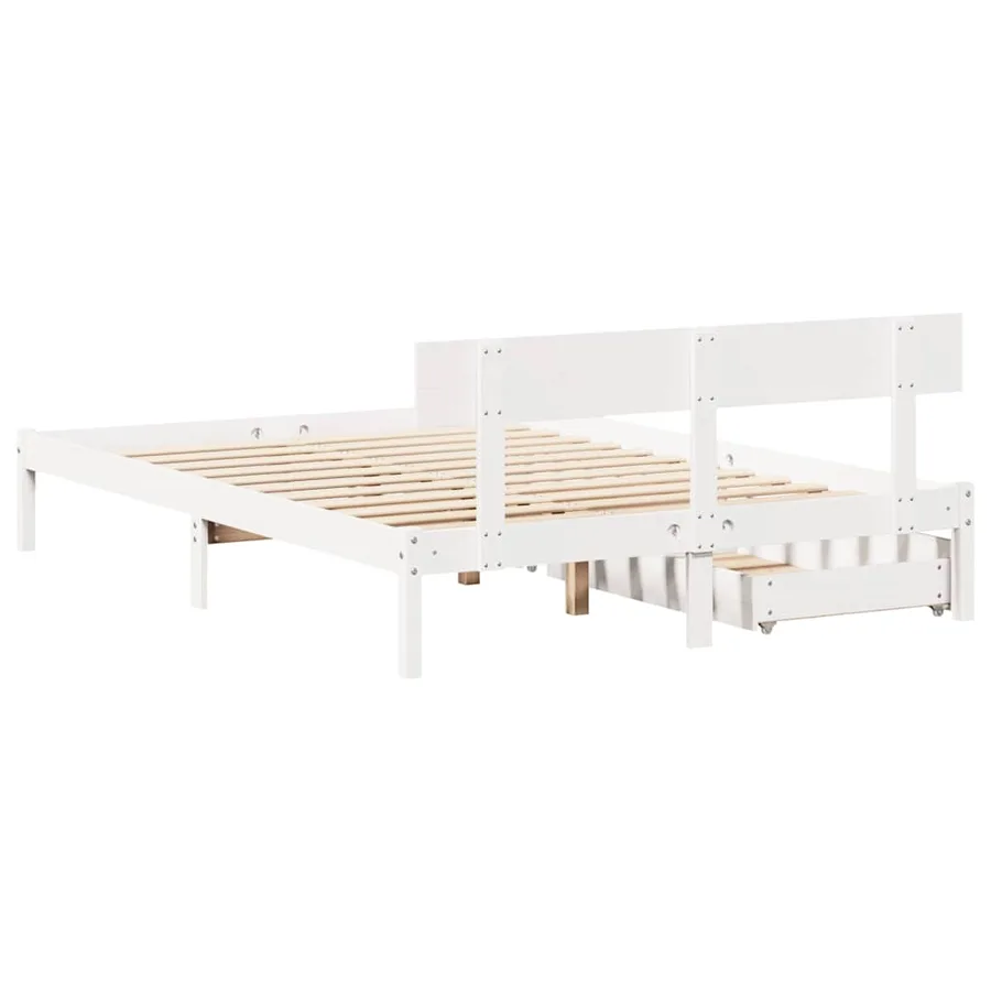 Cadre de lit sans matelas blanc 135x190 cm bois de pin massif - 6