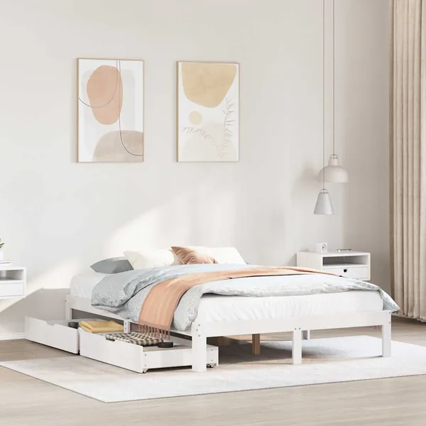 Cadre de lit avec tiroirs sans matelas blanc 120x200 cm
