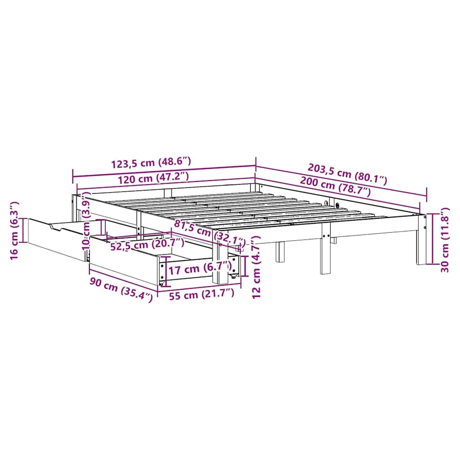 Cadre de lit avec tiroirs sans matelas blanc 120x200 cm - 11