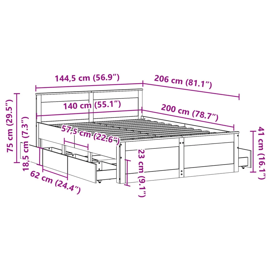 Cadre de lit sans matelas avec tête de lit blanc 140x200 cm pin - 13