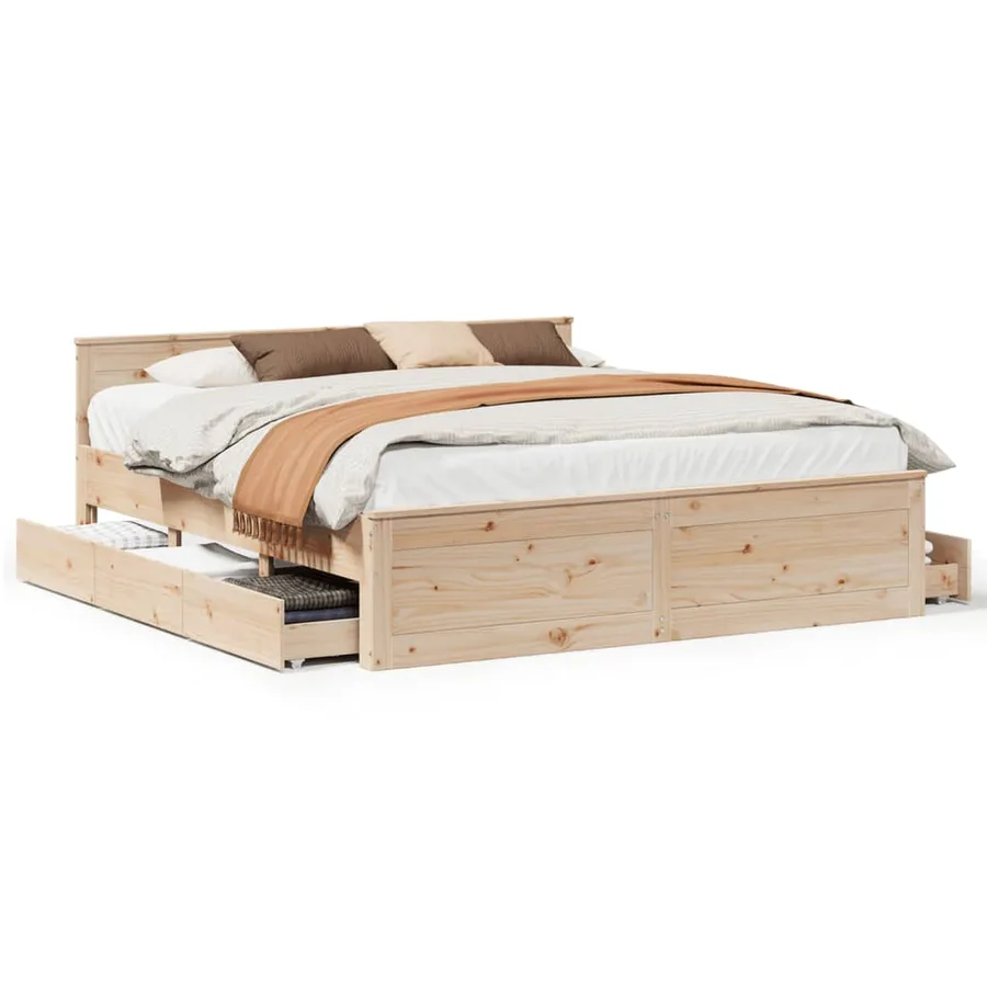 Cadre de lit sans matelas avec tête de lit 200x200 cm bois pin - 2