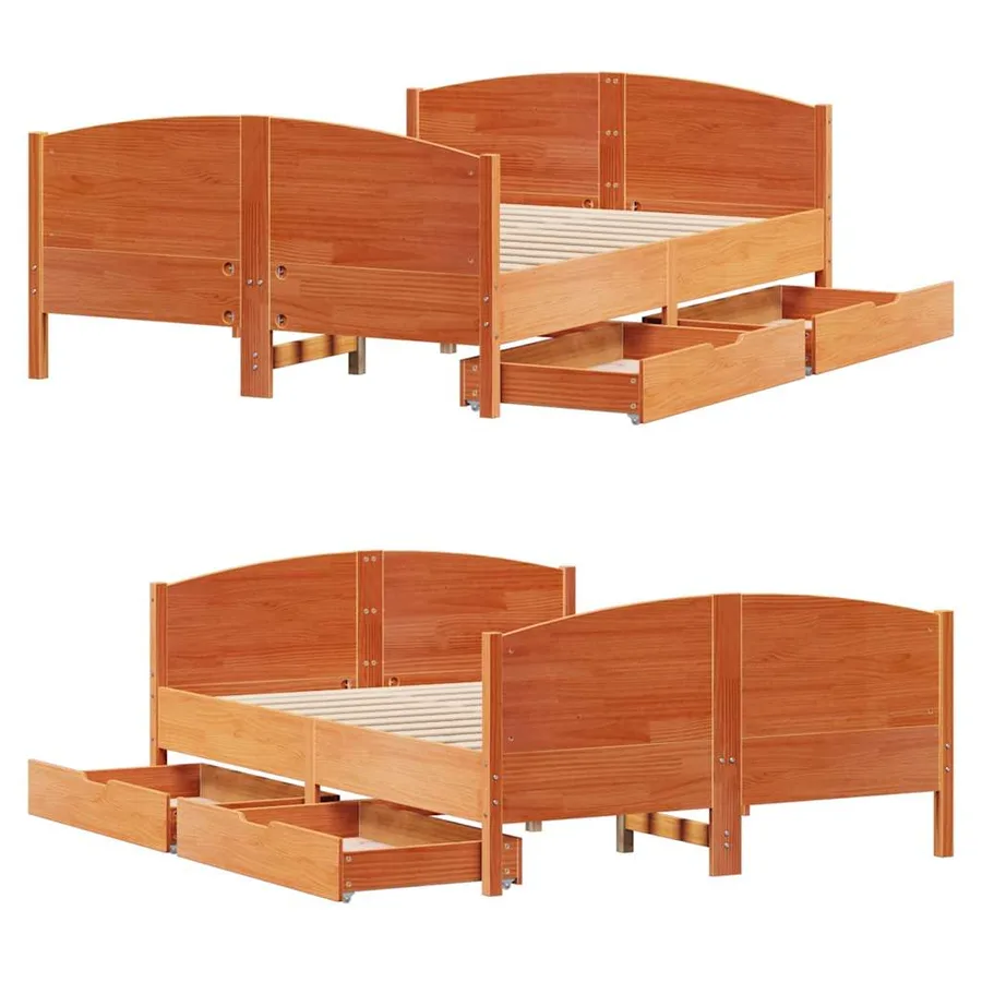 Cadre de lit sans matelas cire marron 120x190cm bois pin massif - 9