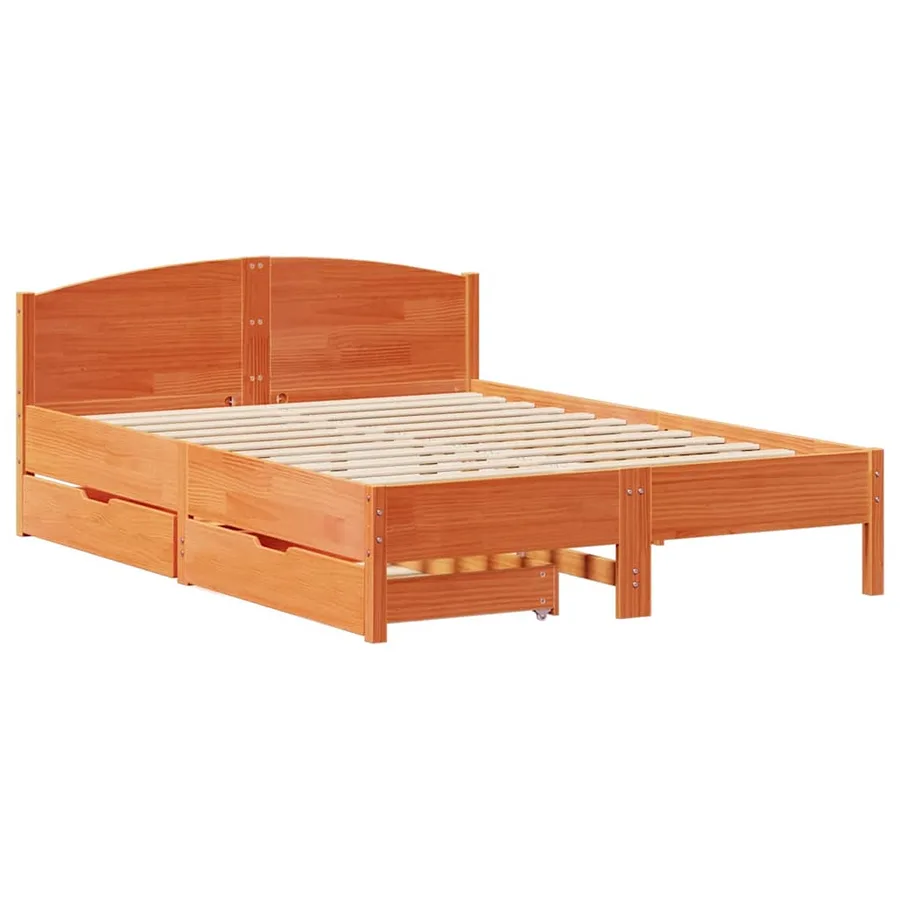 Cadre de lit sans matelas cire marron 140x190cm bois pin massif - 3