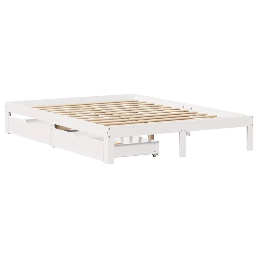 Cadre de lit avec tiroirs sans matelas blanc 135x190 cm - 3