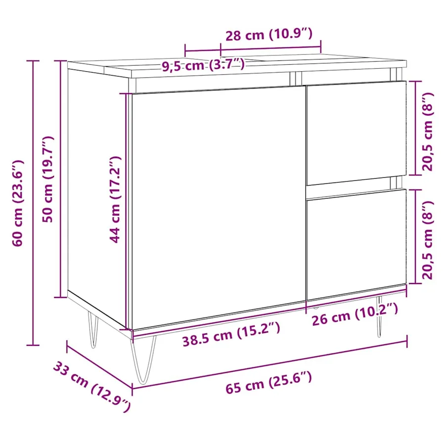 Armoire salle de bain chêne sonoma 65x33x60 cm - 10
