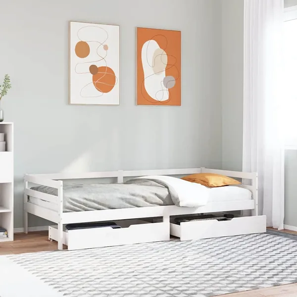 Lit de jour et tiroirs sans matelas blanc 90x200 cm bois massif