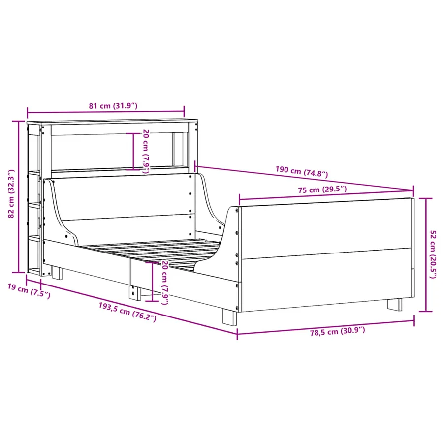 Cadre de lit sans matelas blanc 75x190 cm bois de pin massif - 12