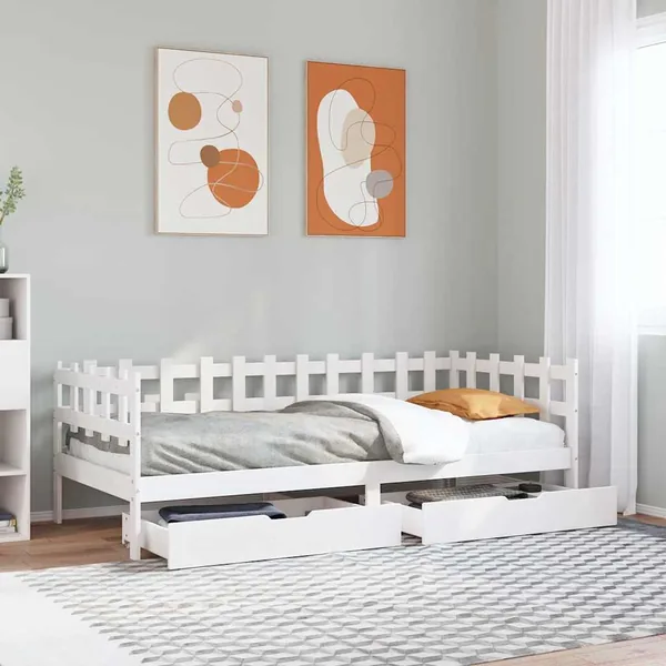 Lit de jour et tiroirs sans matelas blanc 80x200 cm bois massif