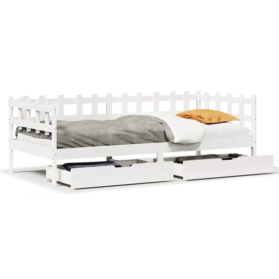 Lit de jour et tiroirs sans matelas blanc 80x200 cm bois massif - 2