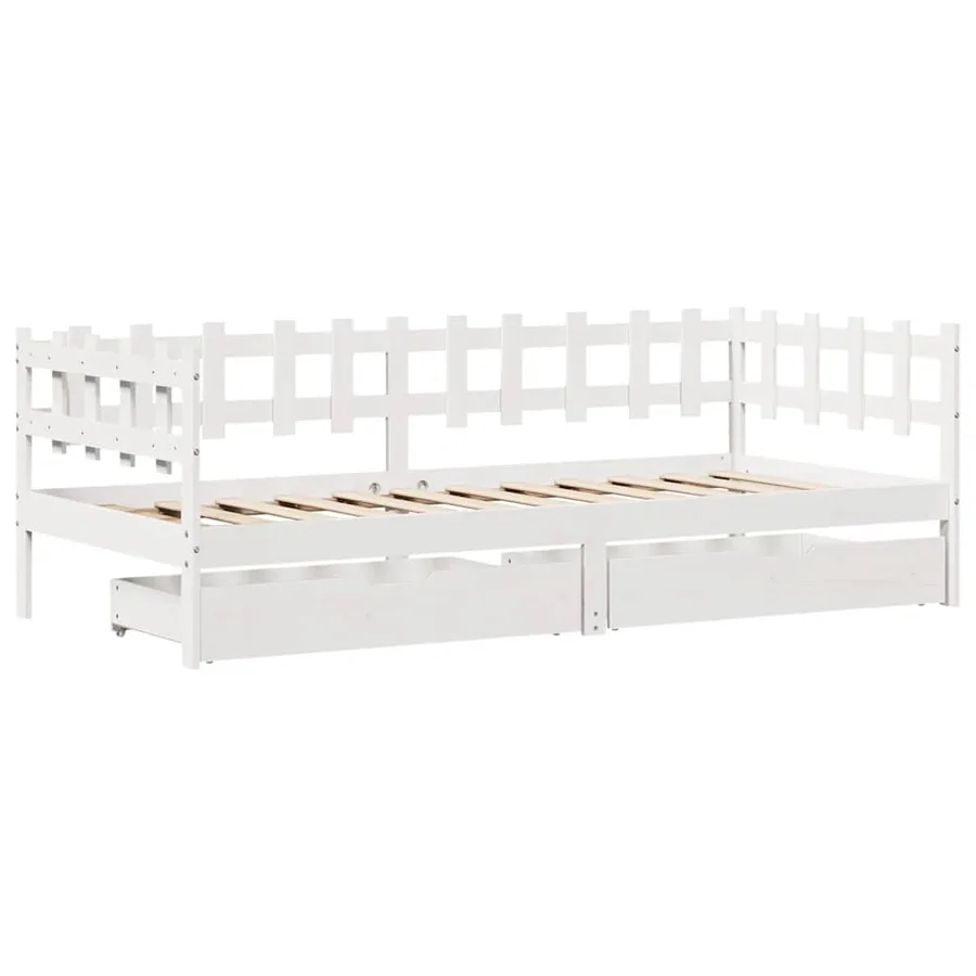 Lit de jour et tiroirs sans matelas blanc 80x200 cm bois massif - 3