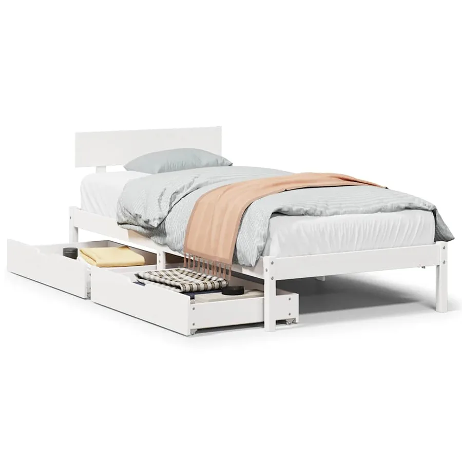 Cadre de lit sans matelas blanc 100x200 cm bois de pin massif - 2
