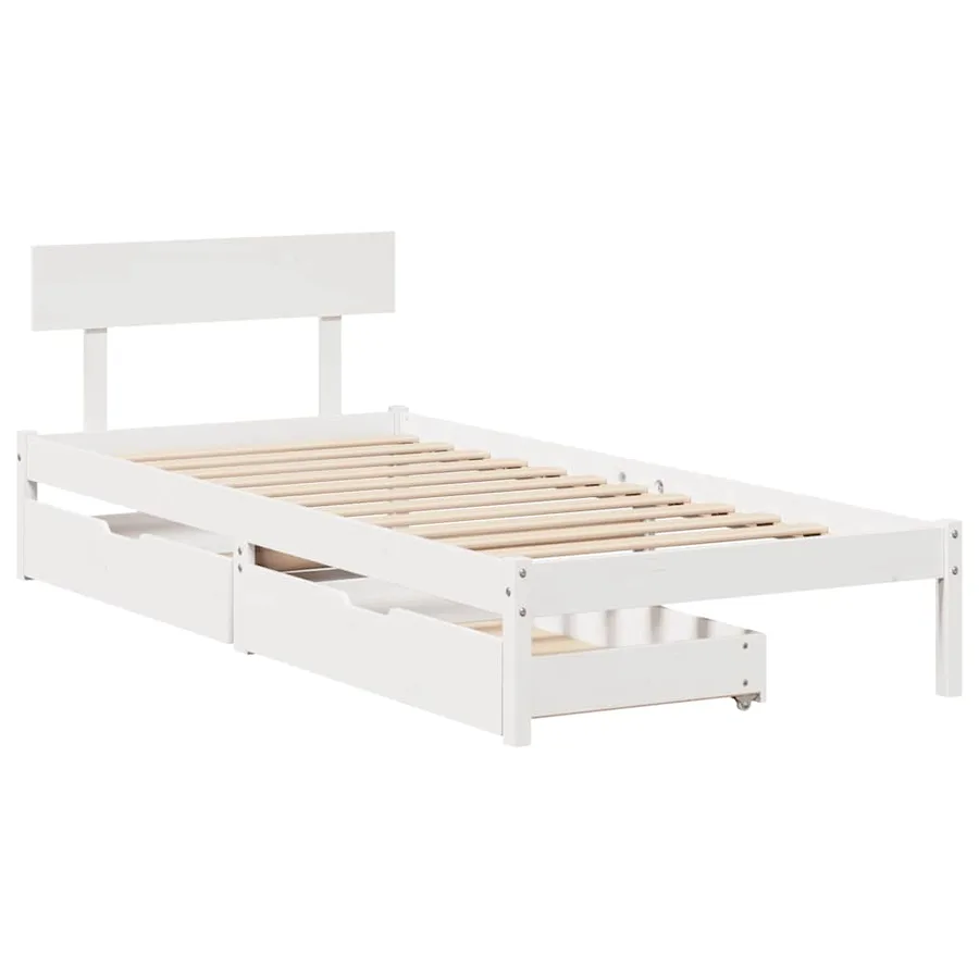 Cadre de lit sans matelas blanc 100x200 cm bois de pin massif - 3